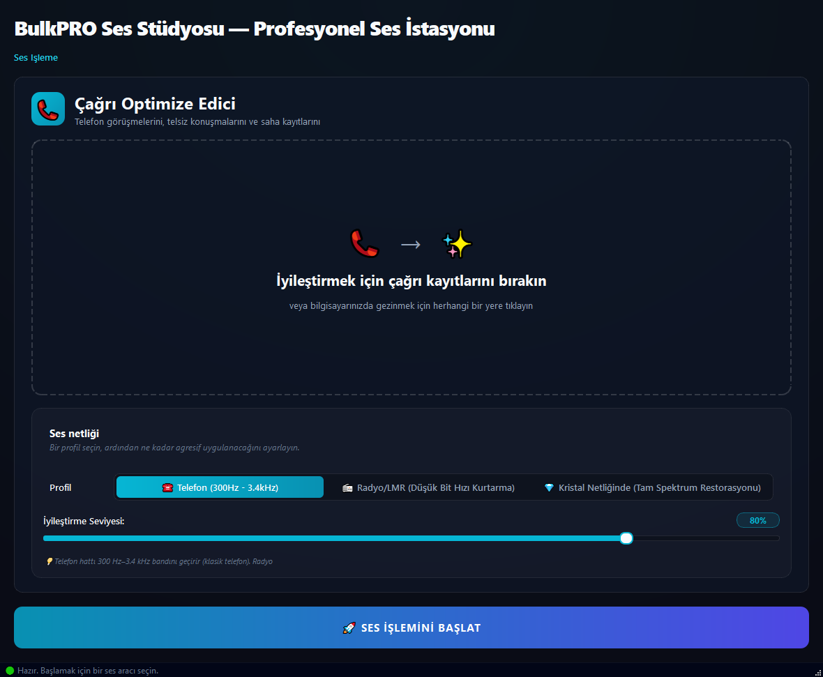 Görüşme Optimize Edici aracı BulkPro uygulamasında, Windows'ta