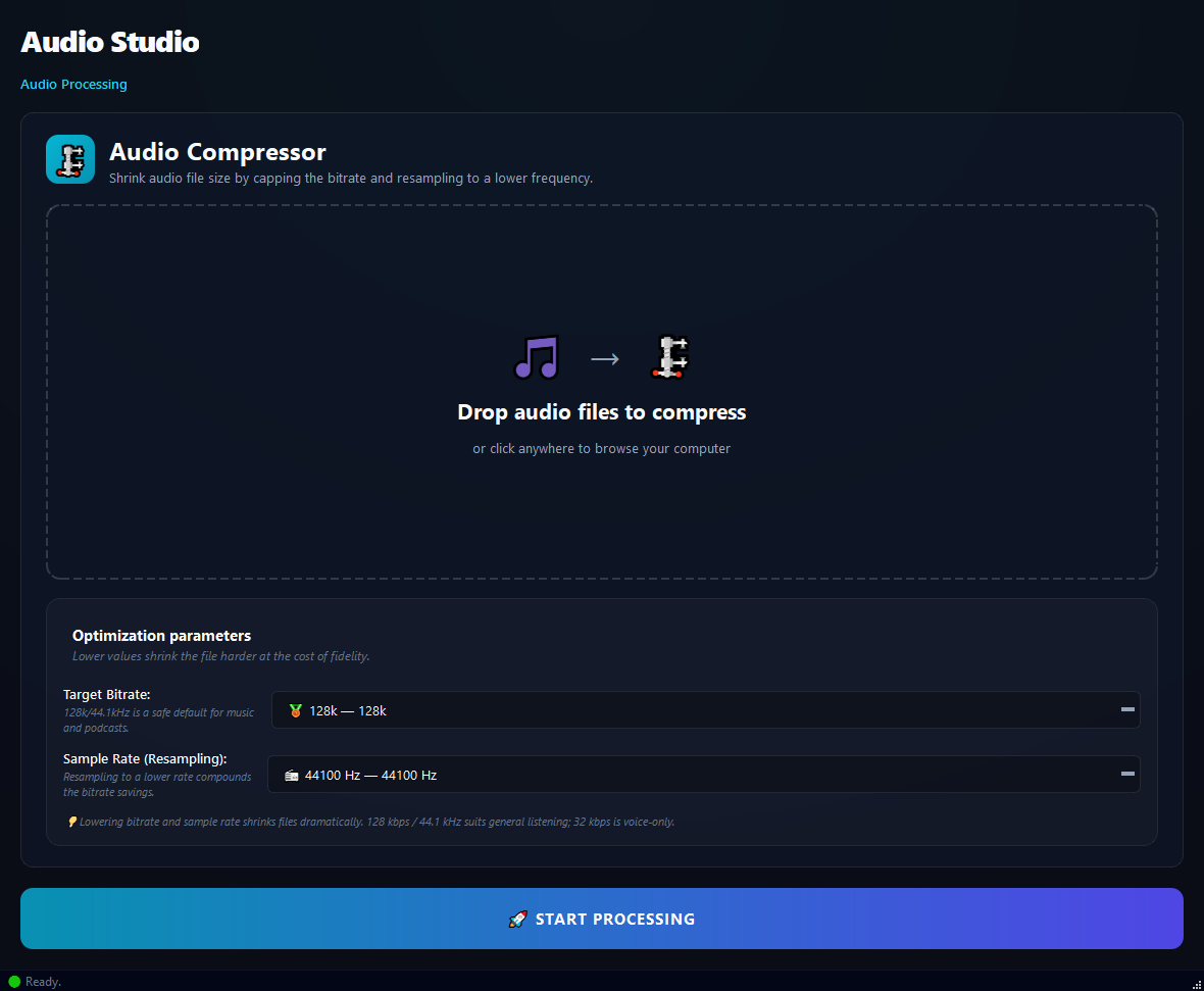 Audio Compressor running in BulkPro on Windows