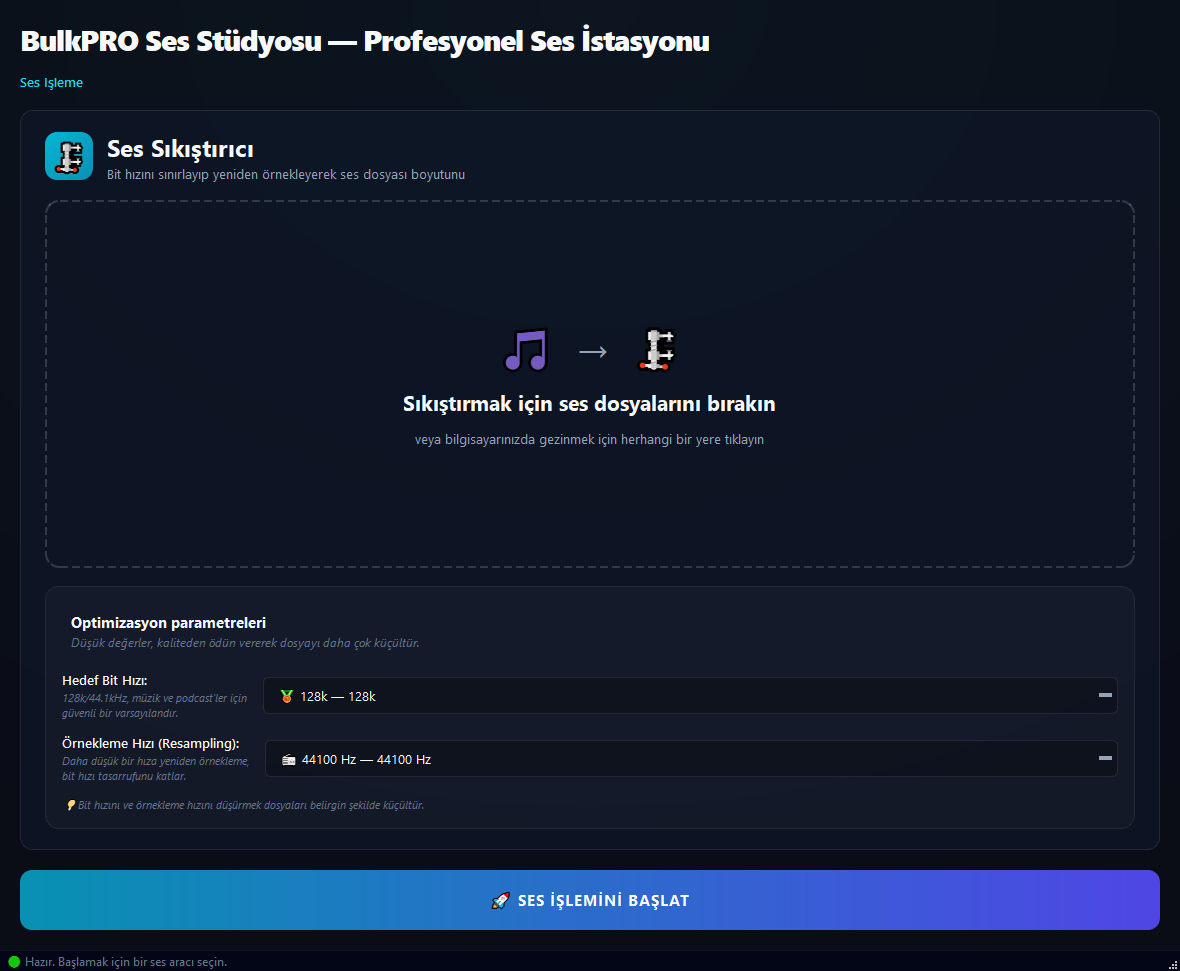 Ses Sıkıştırma aracı BulkPro uygulamasında, Windows'ta