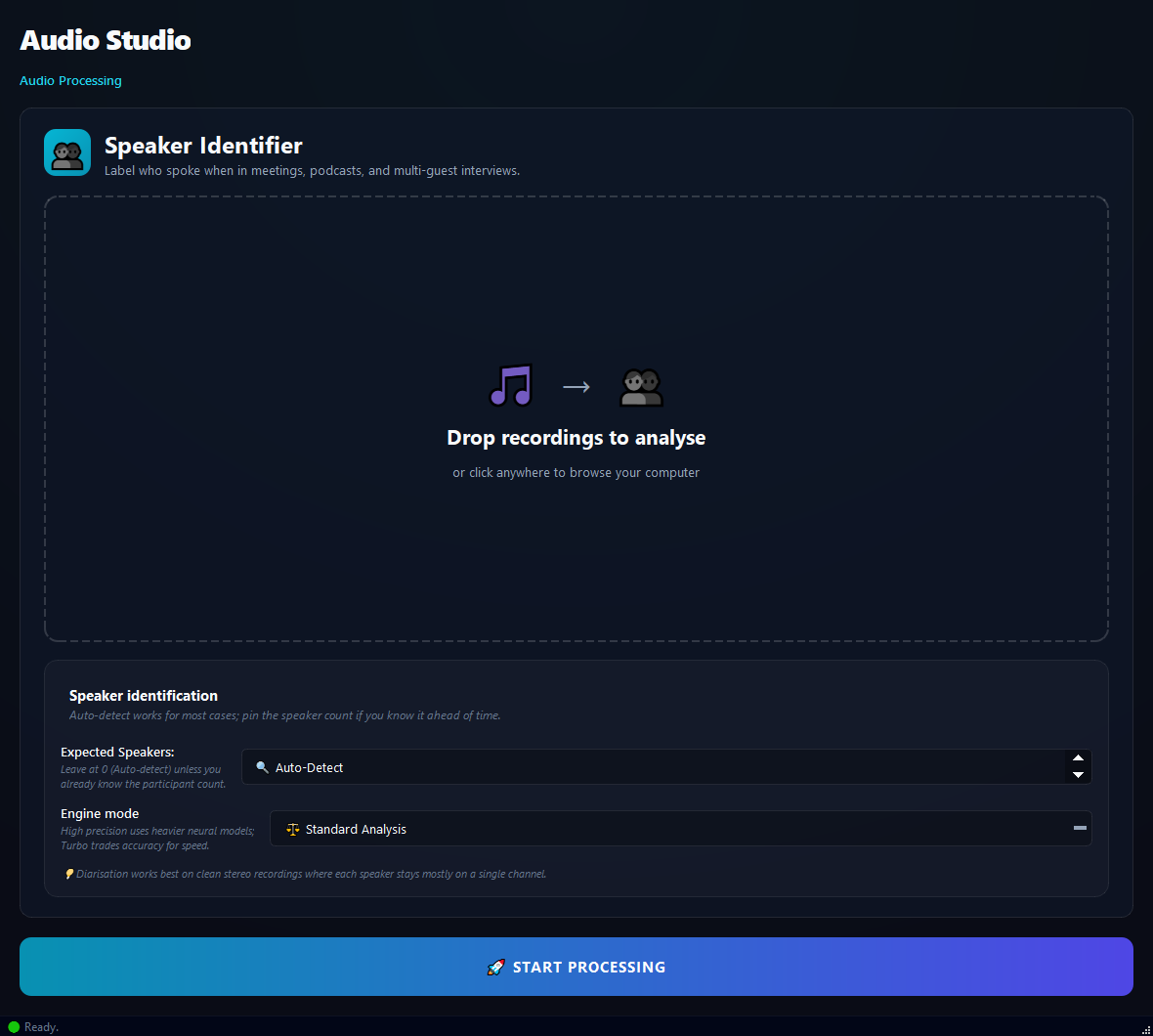 Speaker Diarizer running in BulkPro on Windows