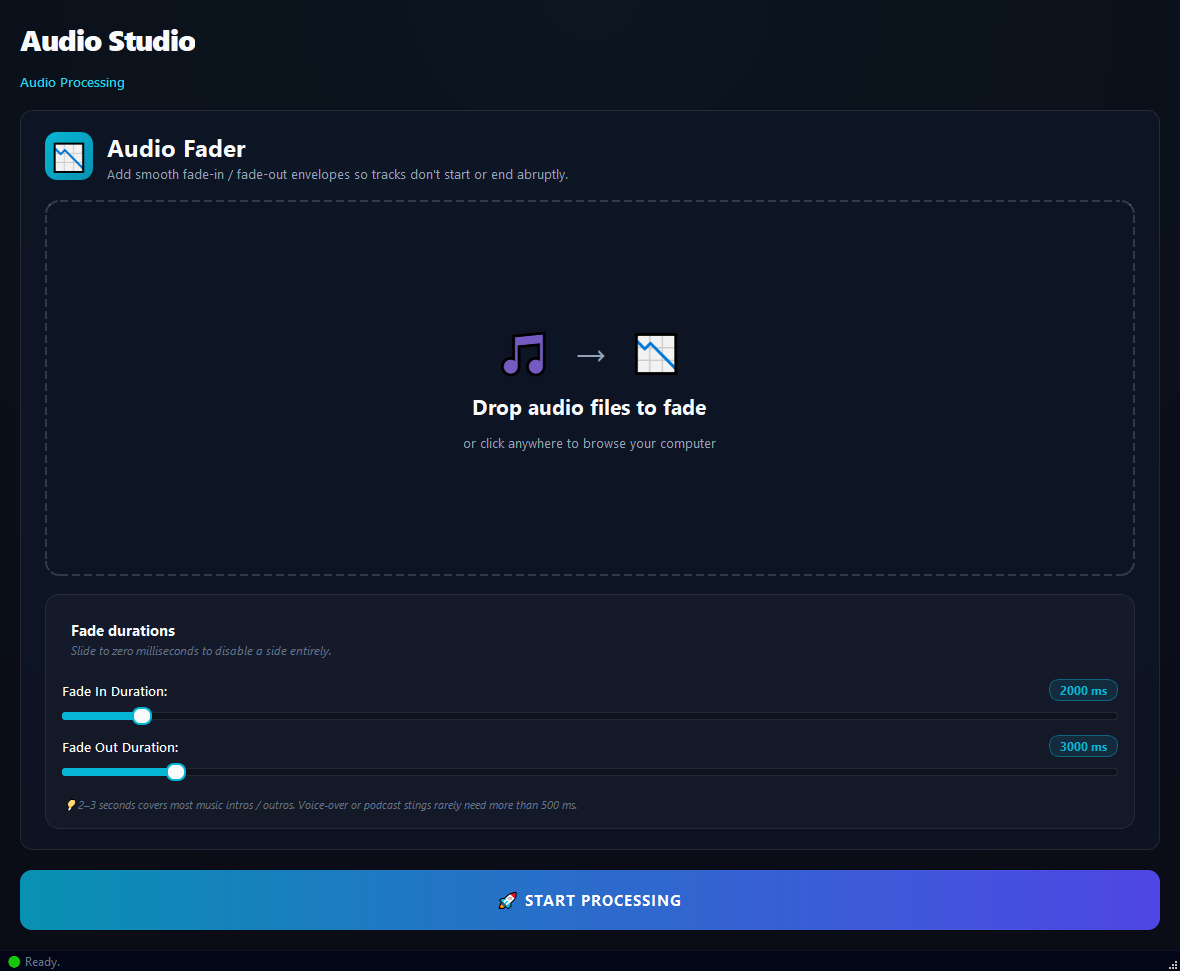Audio Fader (Fade In / Out) running in BulkPro on Windows