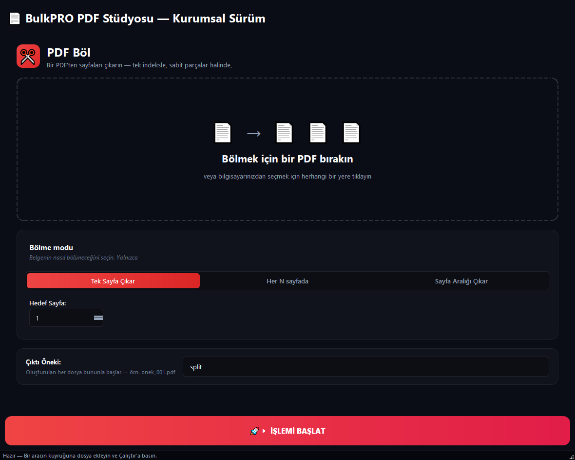 PDF Bölme aracı BulkPro uygulamasında, Windows'ta