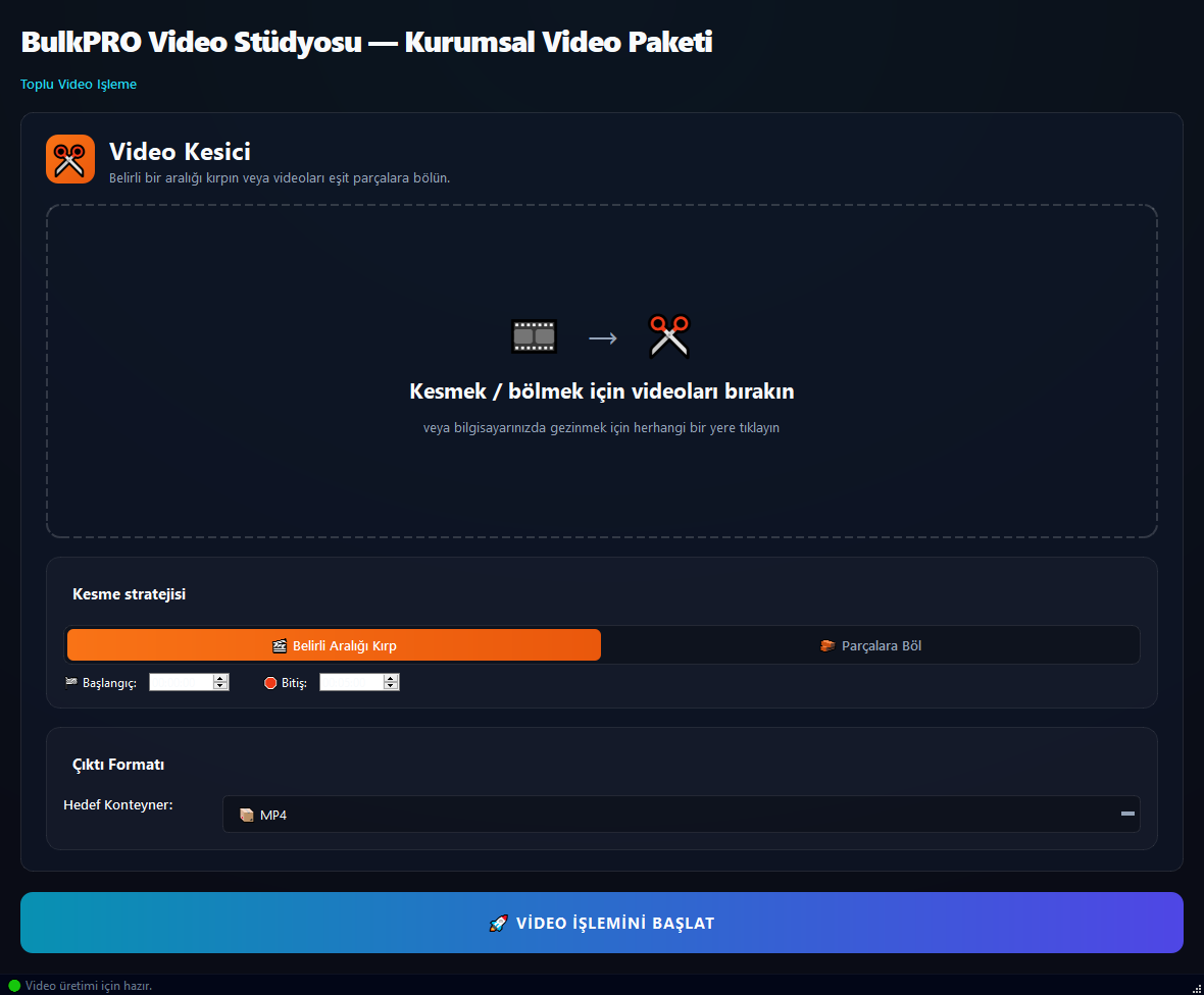 Video Kesici aracı BulkPro uygulamasında, Windows'ta