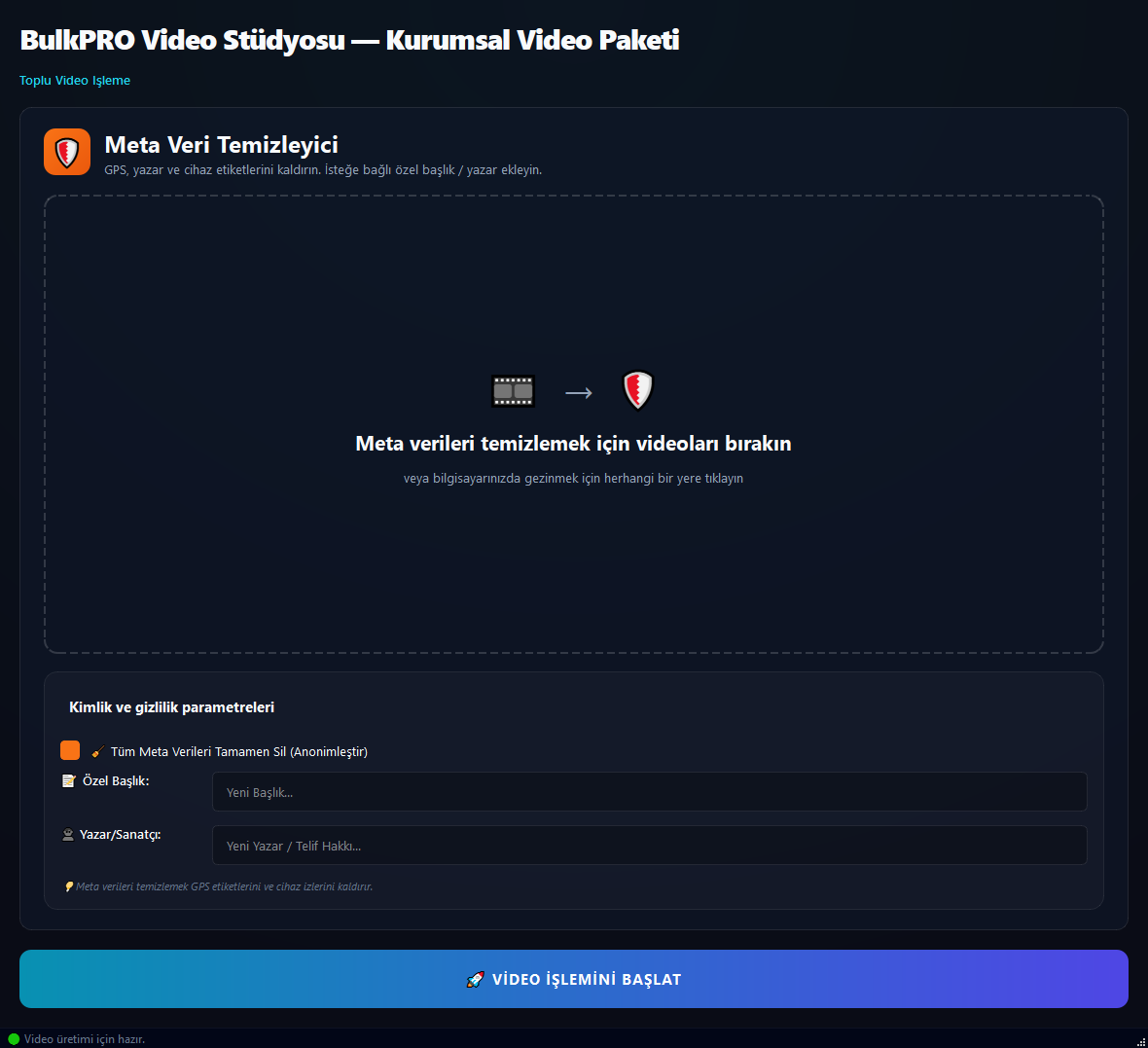 Video Metadata aracı BulkPro uygulamasında, Windows'ta