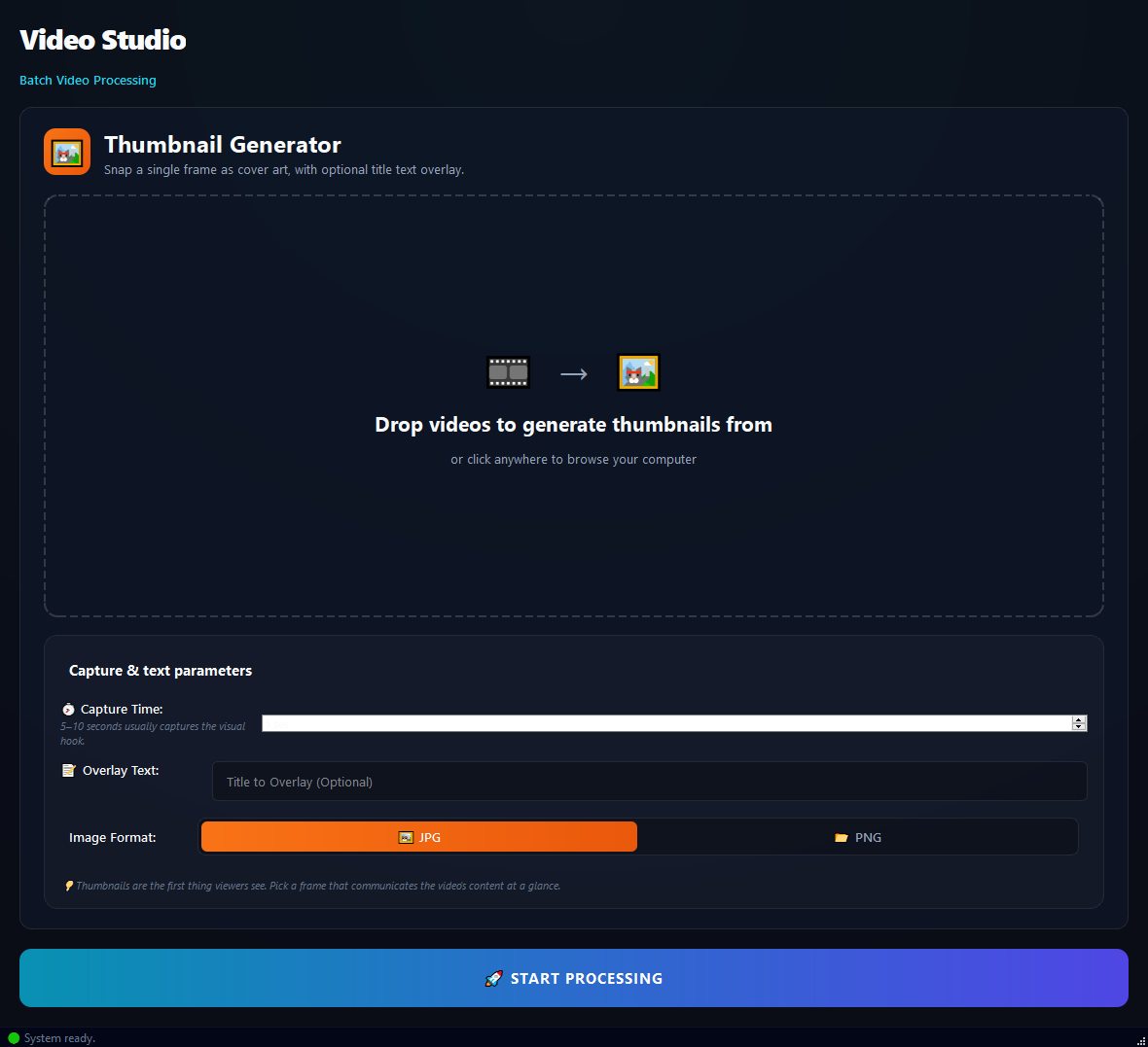 Video Thumbnail Generator running in BulkPro on Windows