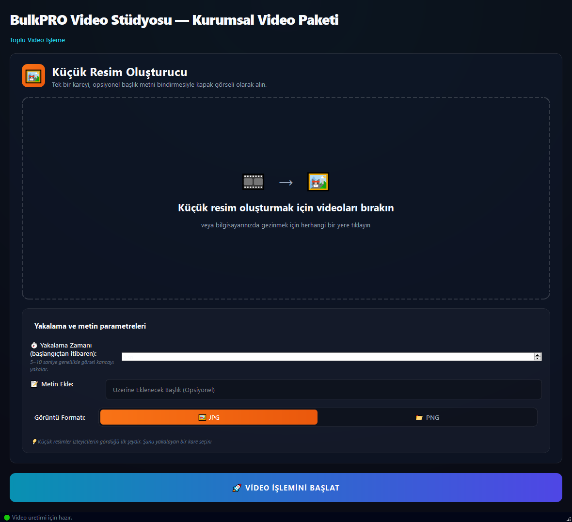 Video Thumbnail Üretici aracı BulkPro uygulamasında, Windows'ta