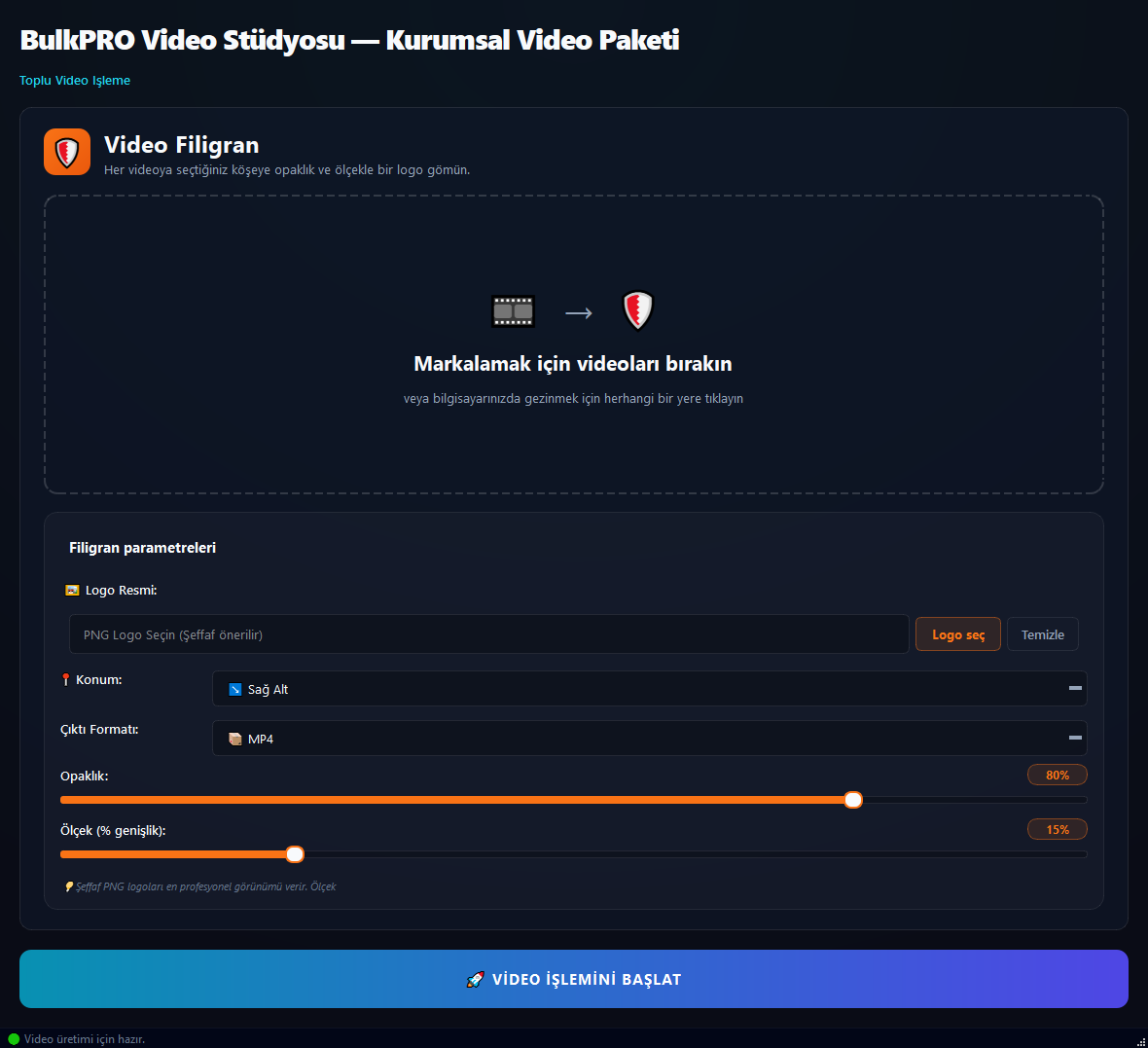 Video Watermark aracı BulkPro uygulamasında, Windows'ta